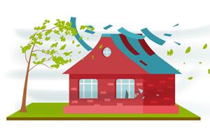 Red house damaged by natural causes